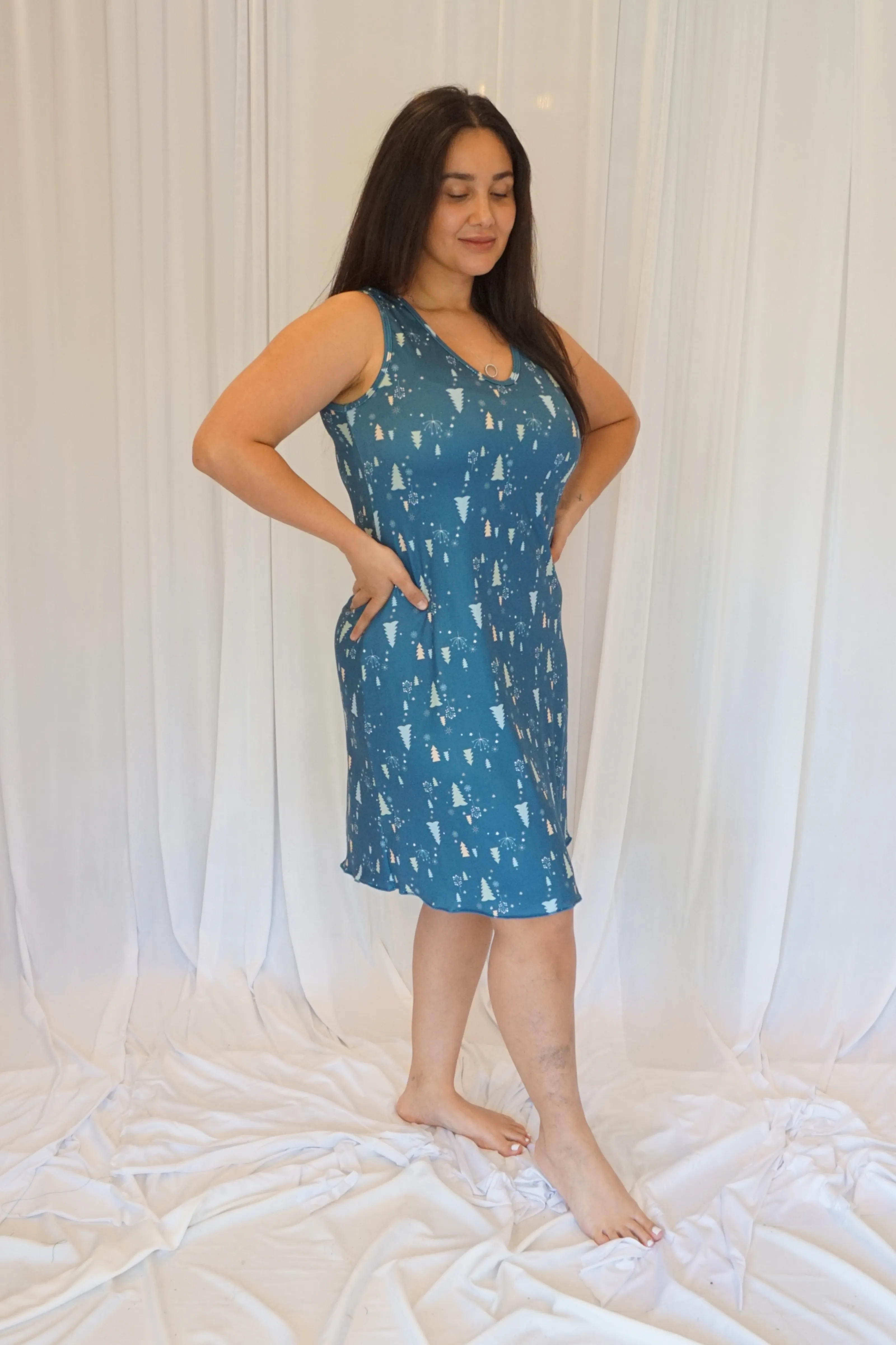 Cozy Christmas Blue Night Gown