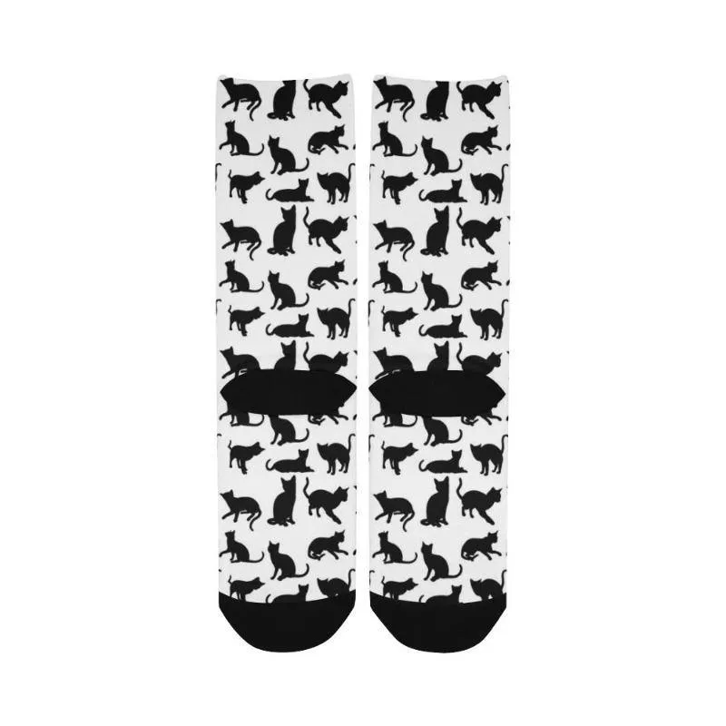 Crew Socks Black Cat White Cotton Blend Gifts For Cat Lady