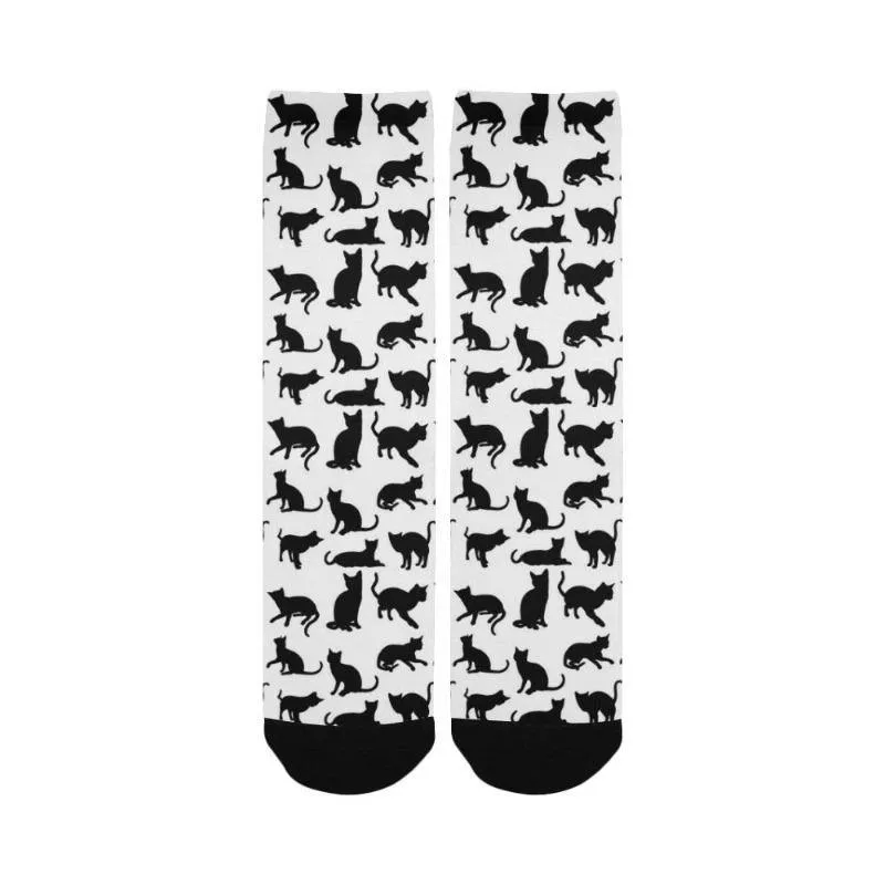 Crew Socks Black Cat White Cotton Blend Gifts For Cat Lady