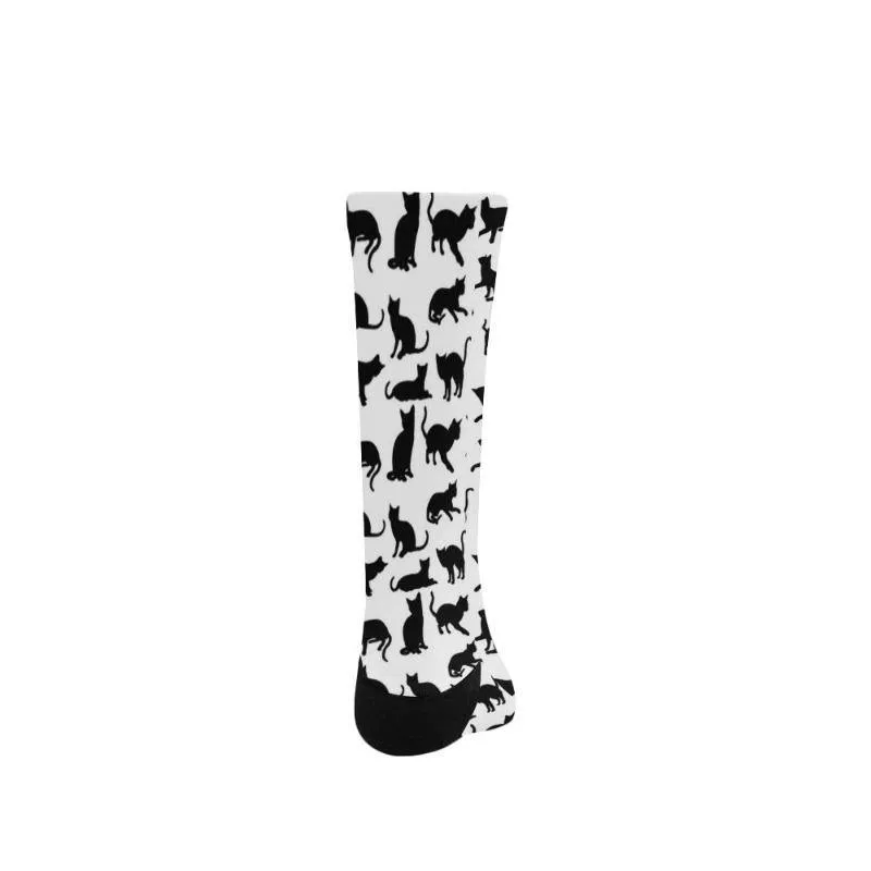 Crew Socks Black Cat White Cotton Blend Gifts For Cat Lady