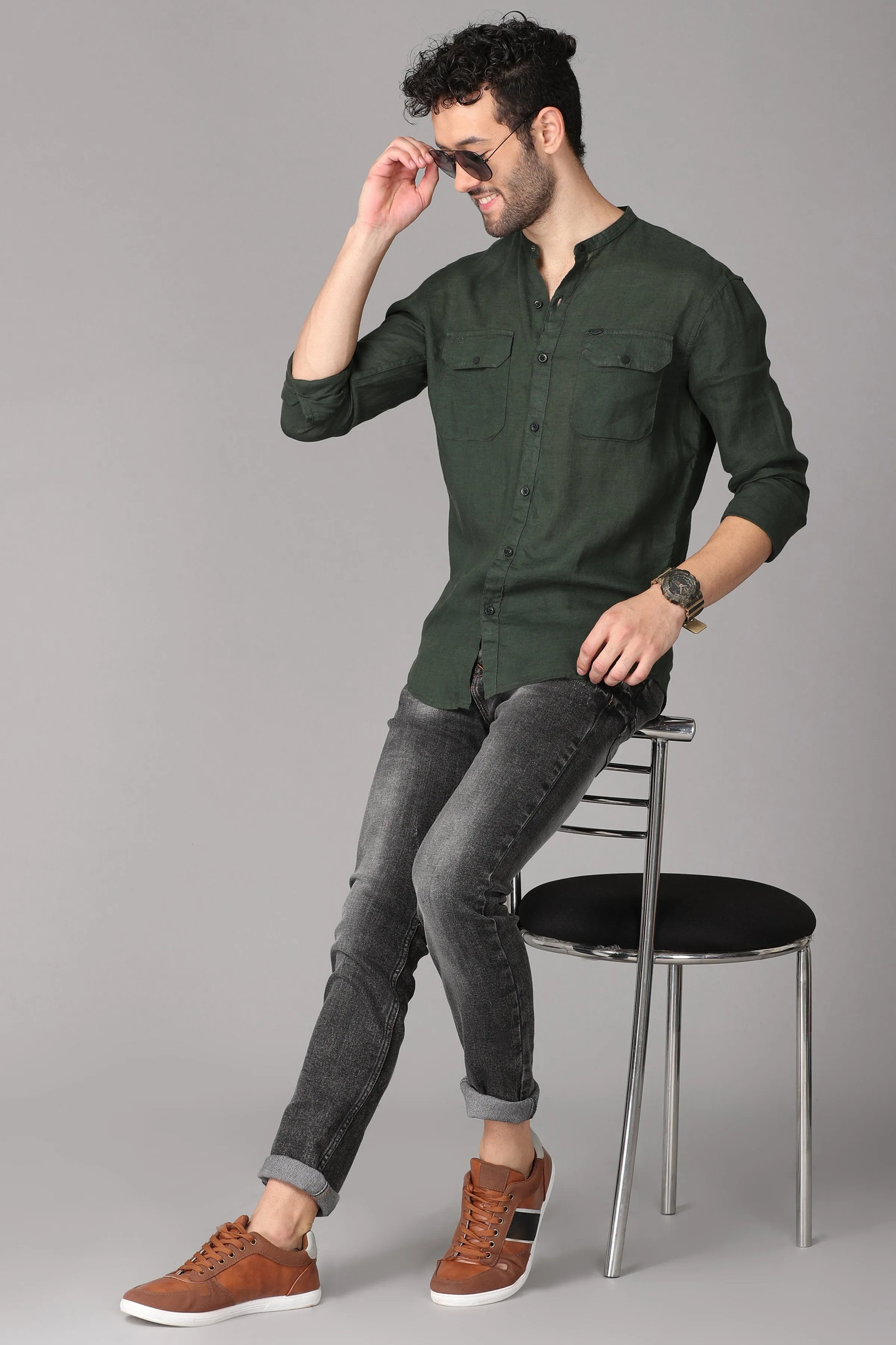 Dark Green Linen Shirt