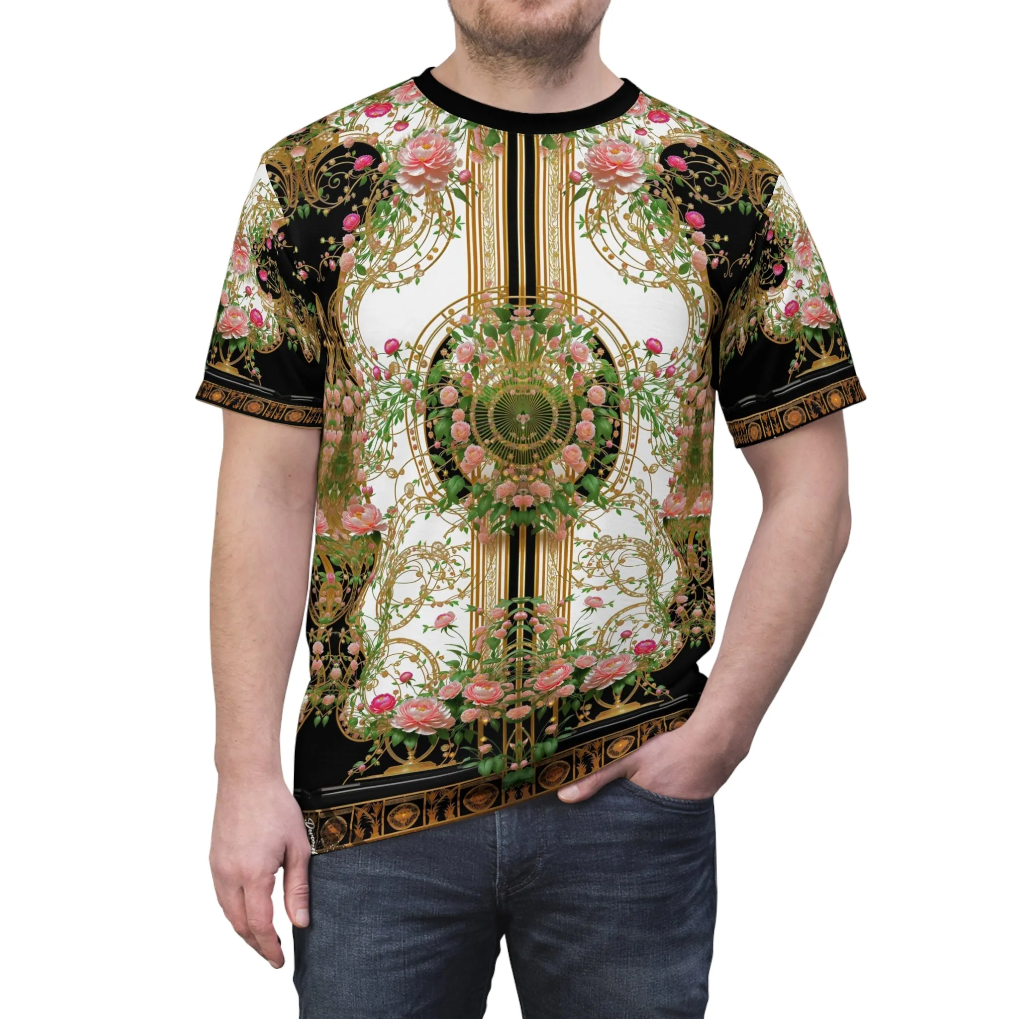 Decorative Floral T-Shirt Unisex Tee AOP T-Shirt Floral Print Tee Shirt Unisex Baroque Tshirt | D20207B