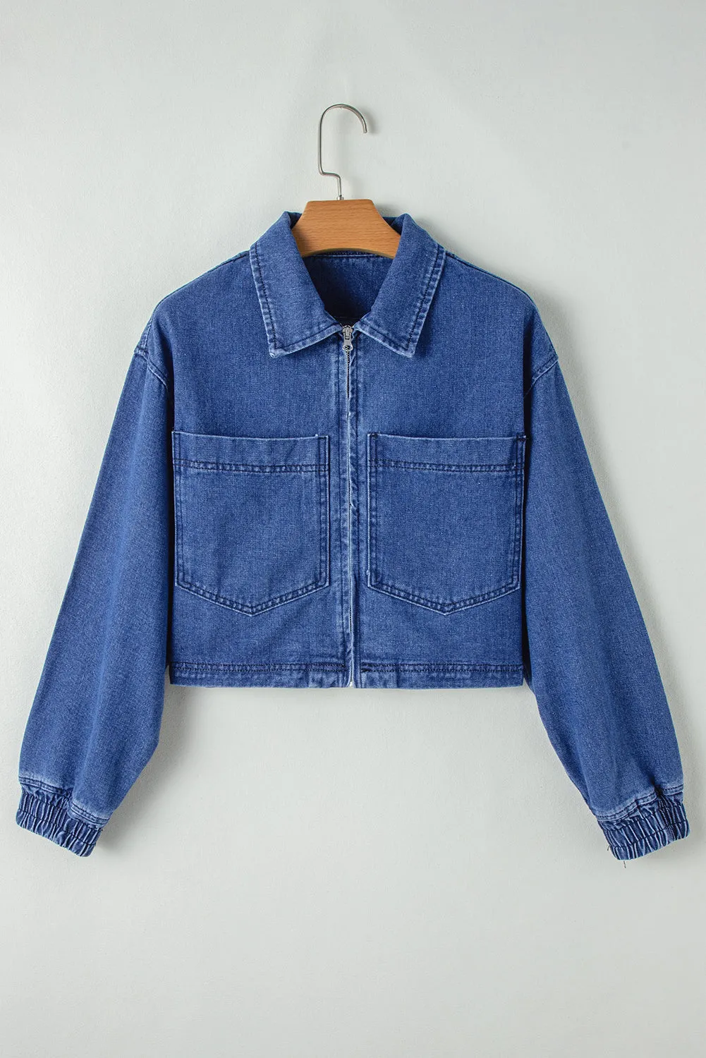 Denim Large Pockets Zip-Up Jacket