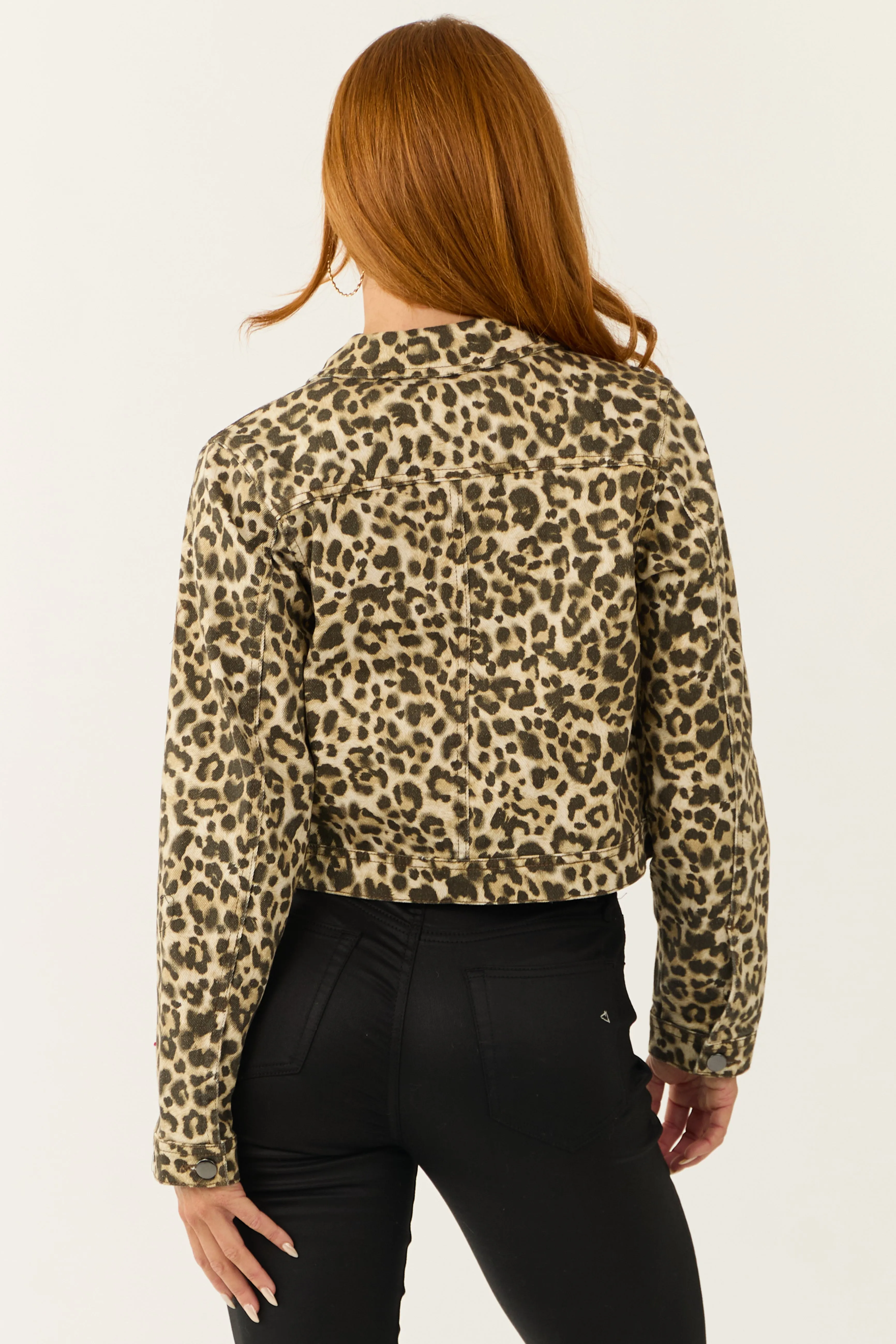 Desert Sand Leopard Print Washed Denim Jacket