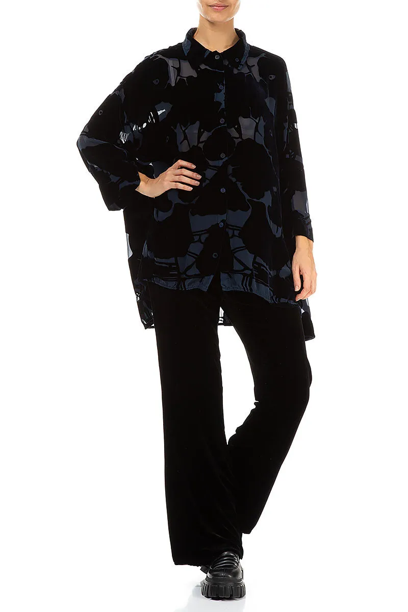 Devoré Pattern Midnight Blue Silk Velvet Shirt