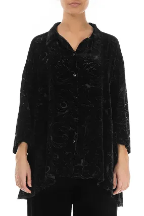 Devoré Roses Black Silk Velvet Shirt