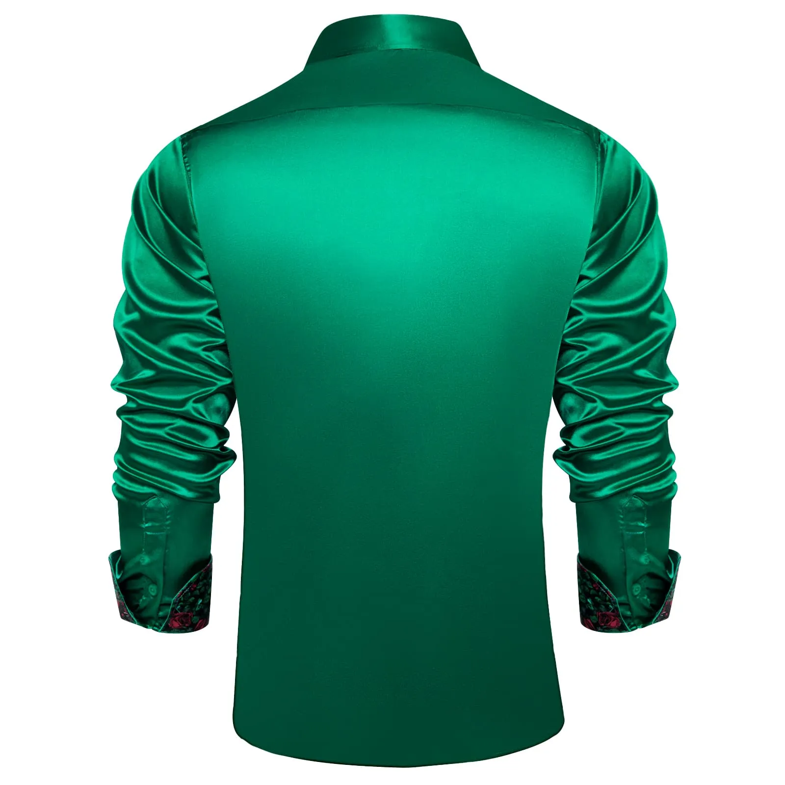 DiBanGu Collar Shirt Jungle Green Satin Splicing Solid Button Down Shirt for Mens Formal