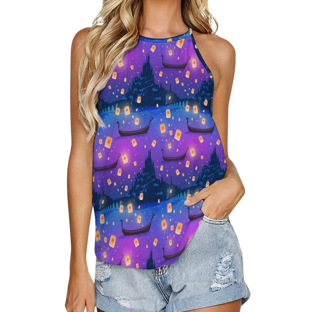 Disney Tangled Rapunzel Floating Lanterns Women's Round-Neck Vest Tank Top