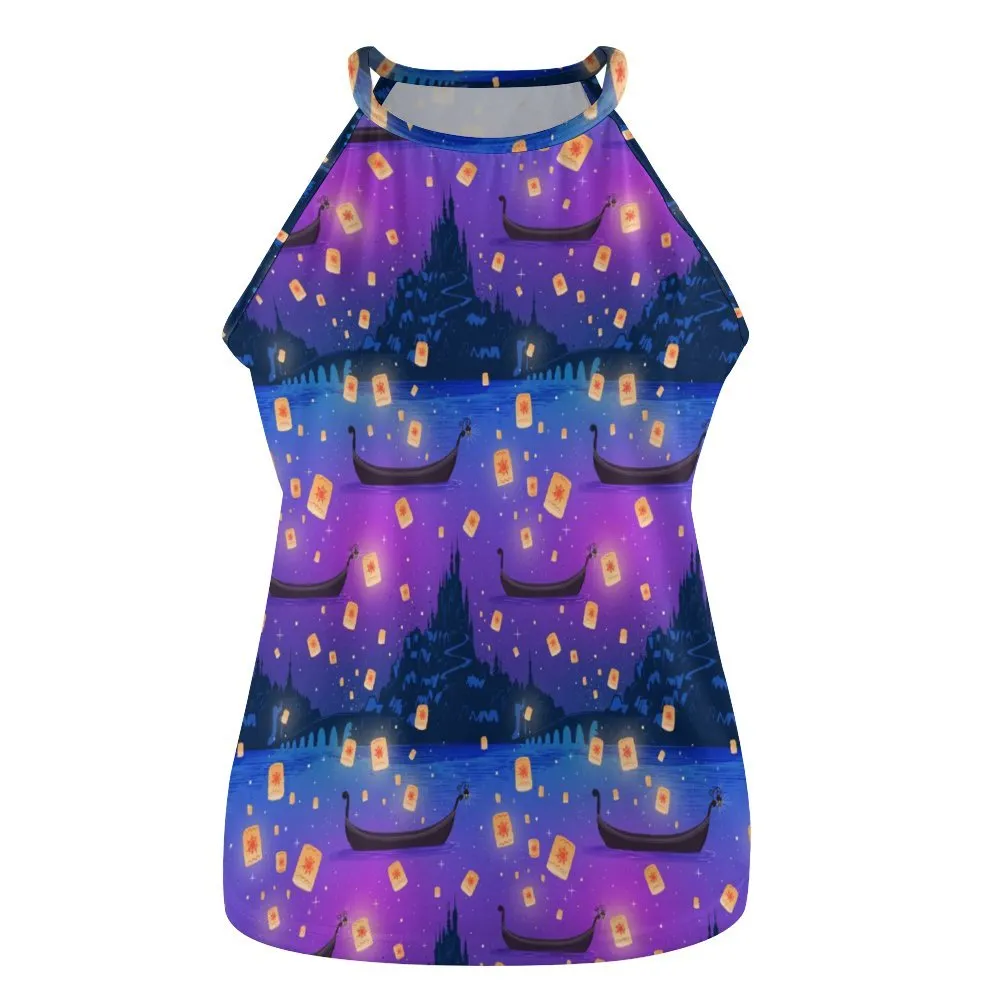 Disney Tangled Rapunzel Floating Lanterns Women's Round-Neck Vest Tank Top