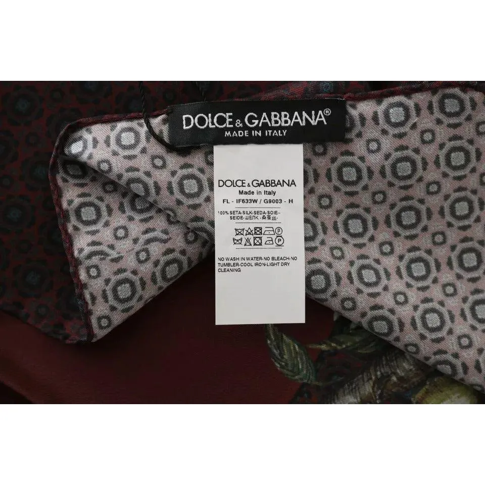 Dolce & Gabbana Bordeaux 100% Silk Floral Wrap Women Scarf