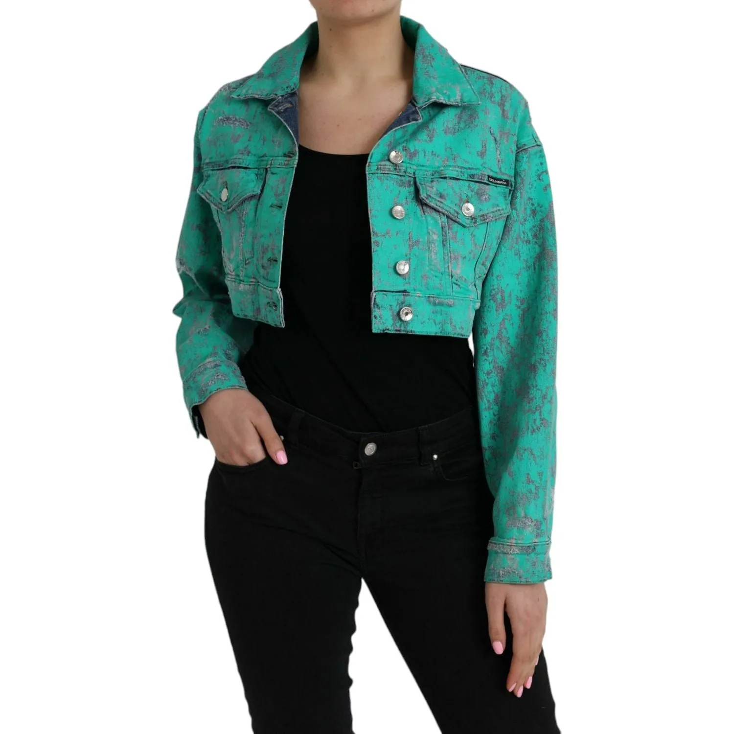 Dolce & Gabbana Green Cotton Tie Dye Cropped Cropped Denim Jacket