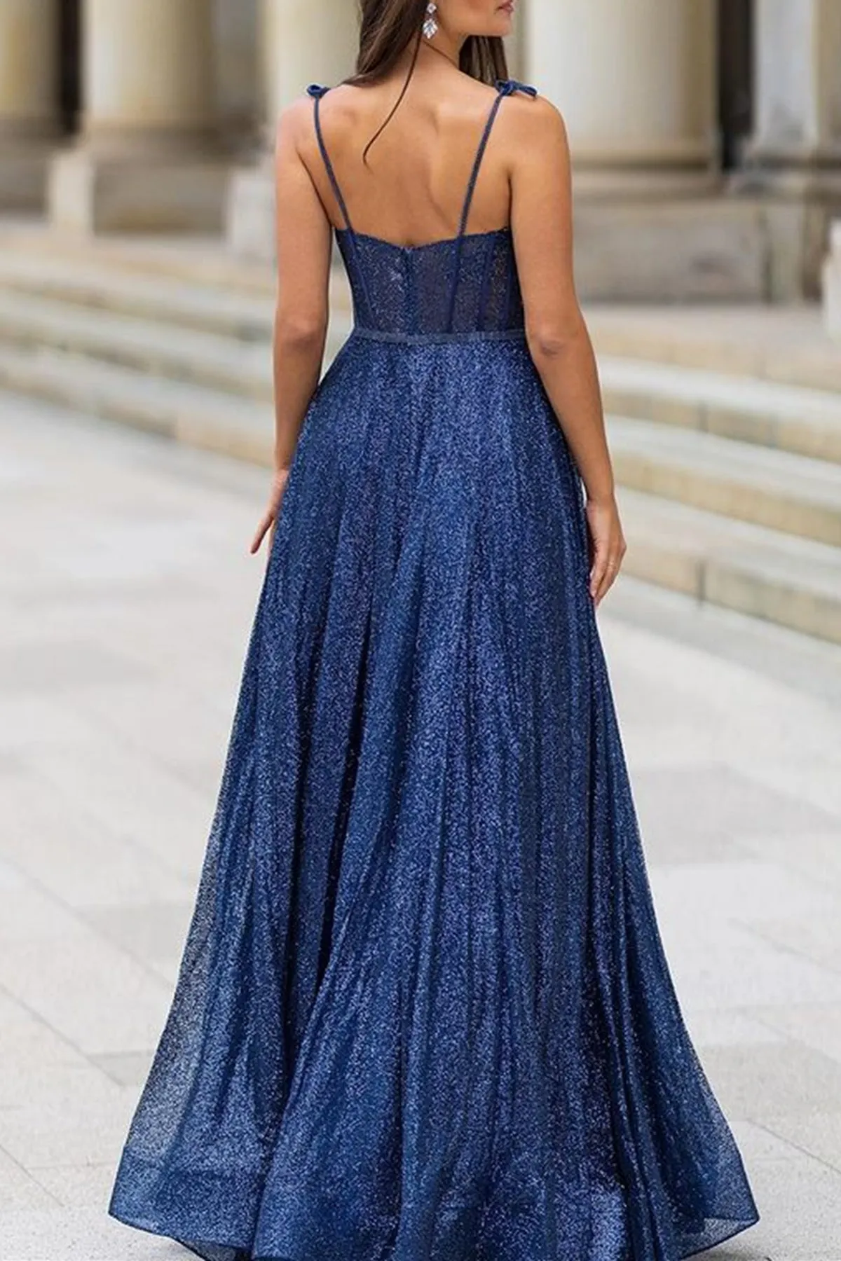 Elegant A Line Open Back Navy Blue Long Prom Dress, Long Dark Blue Formal Graduation Evening Dress A1734