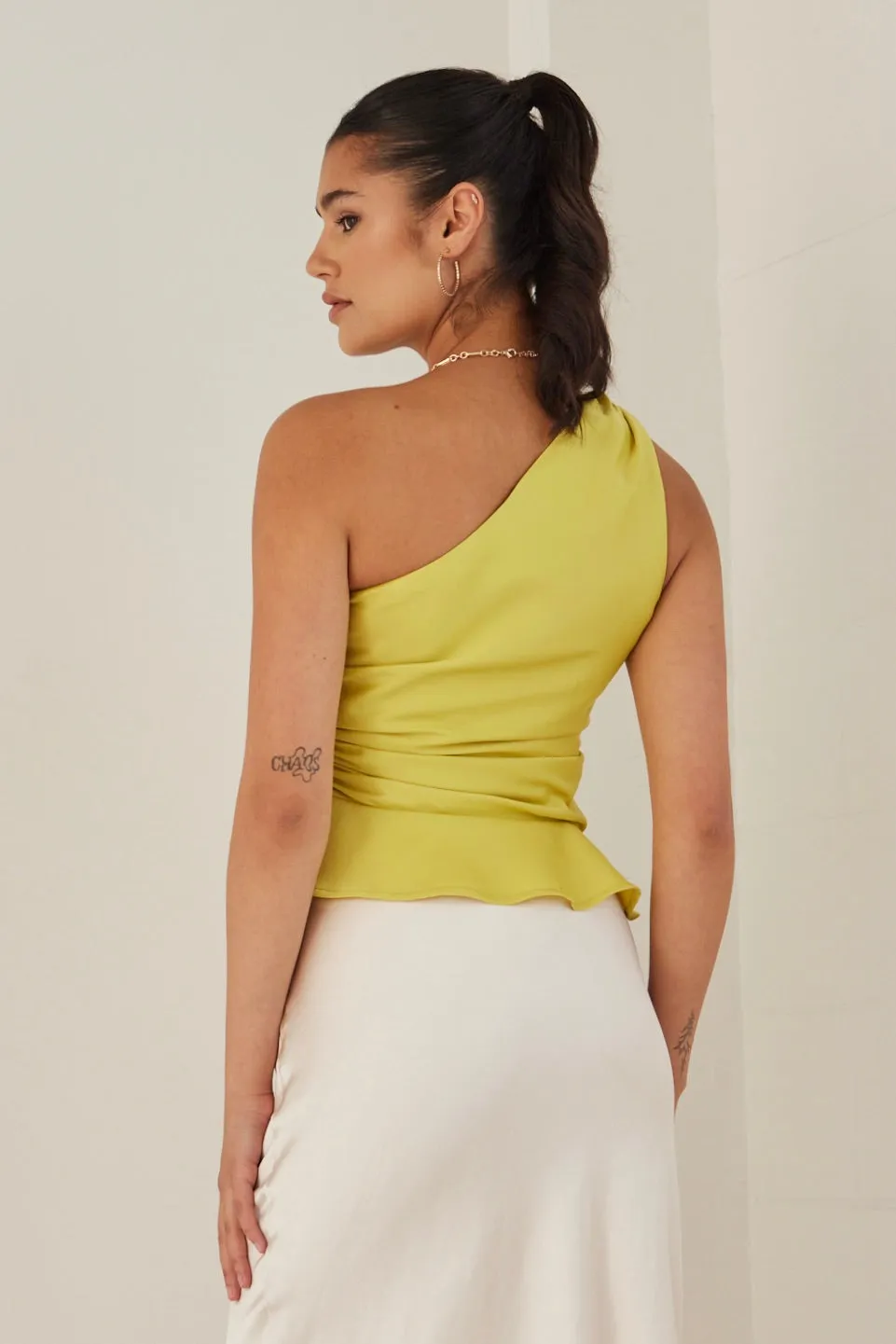 Fairytale Citron One Shoulder Cutout Top