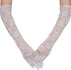 Fancydresswale Floral Lace Gloves for Wedding Opera Party Flapper Lace Gloves Stretchy Adult Size- White