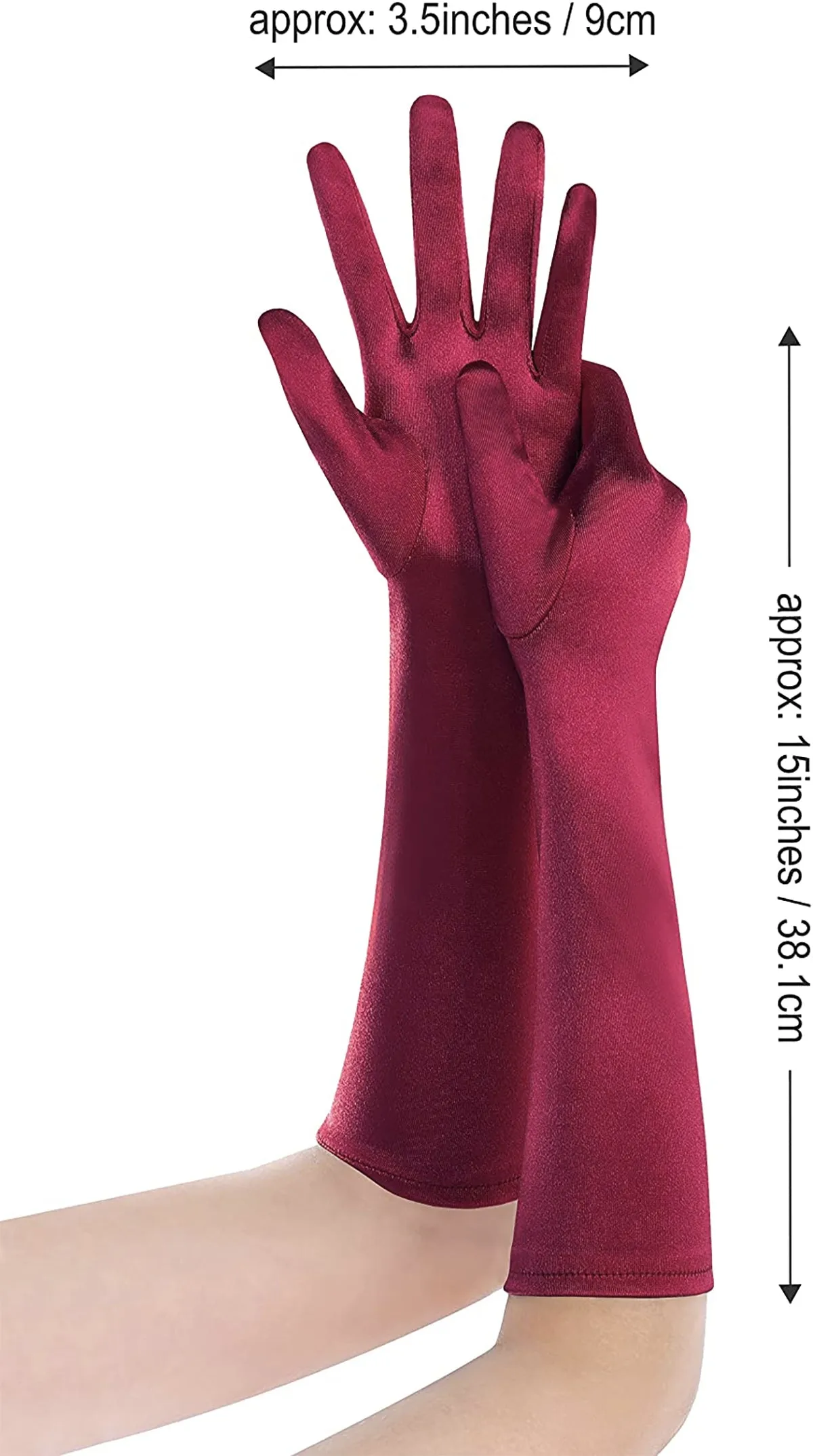 Fancydresswale hand Gloves for women for parties, long colourful satin hand cover 38 cm; Wine Red