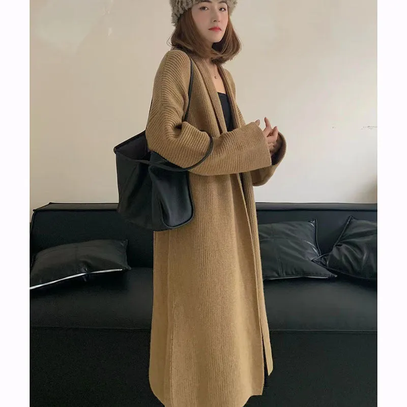 Fashionkova long sweater dress outfit Autumn and Winter Lazy High-Grade Temperament Long Sweater Coat Women's Loose Knitted Cardigan over the Knee Thickened Fashion