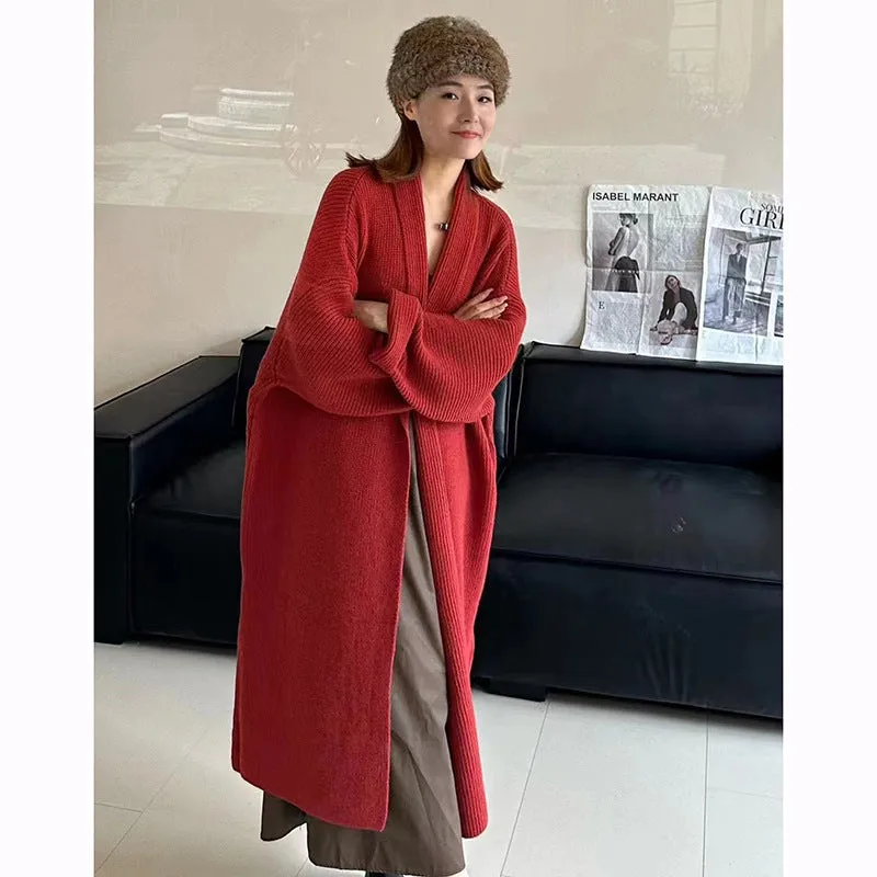 Fashionkova long sweater dress outfit Autumn and Winter Lazy High-Grade Temperament Long Sweater Coat Women's Loose Knitted Cardigan over the Knee Thickened Fashion