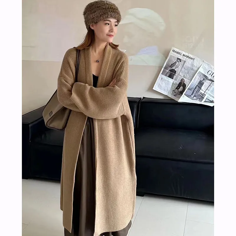 Fashionkova long sweater dress outfit Autumn and Winter Lazy High-Grade Temperament Long Sweater Coat Women's Loose Knitted Cardigan over the Knee Thickened Fashion