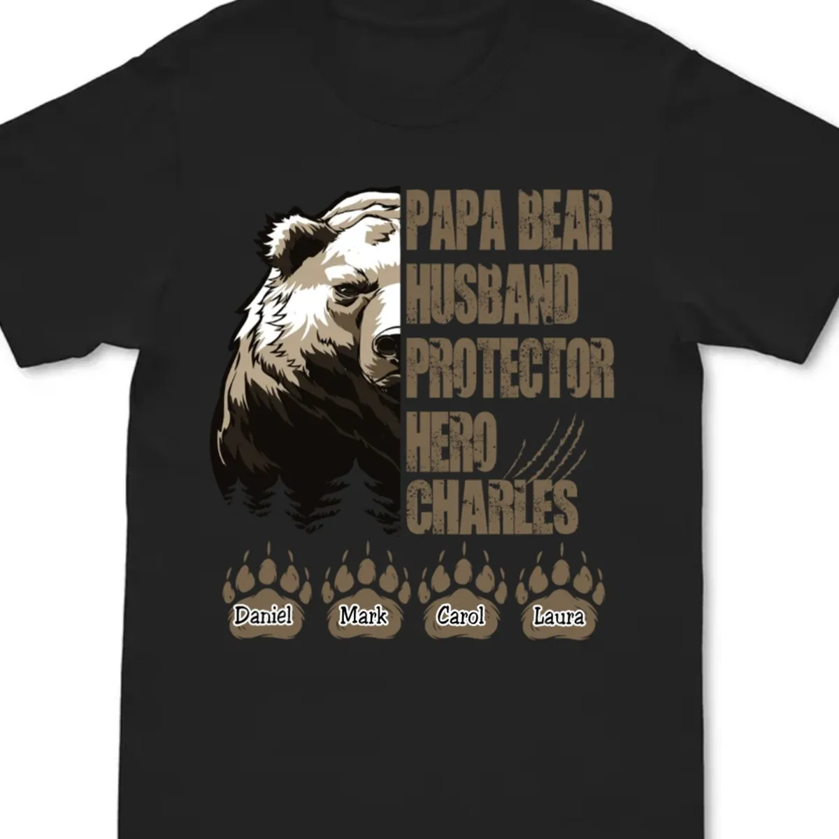 Father - Papa Bear Husband Protector Hero - Personalized Black Unisex T-shirt