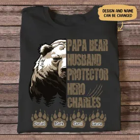 Father - Papa Bear Husband Protector Hero - Personalized Black Unisex T-shirt