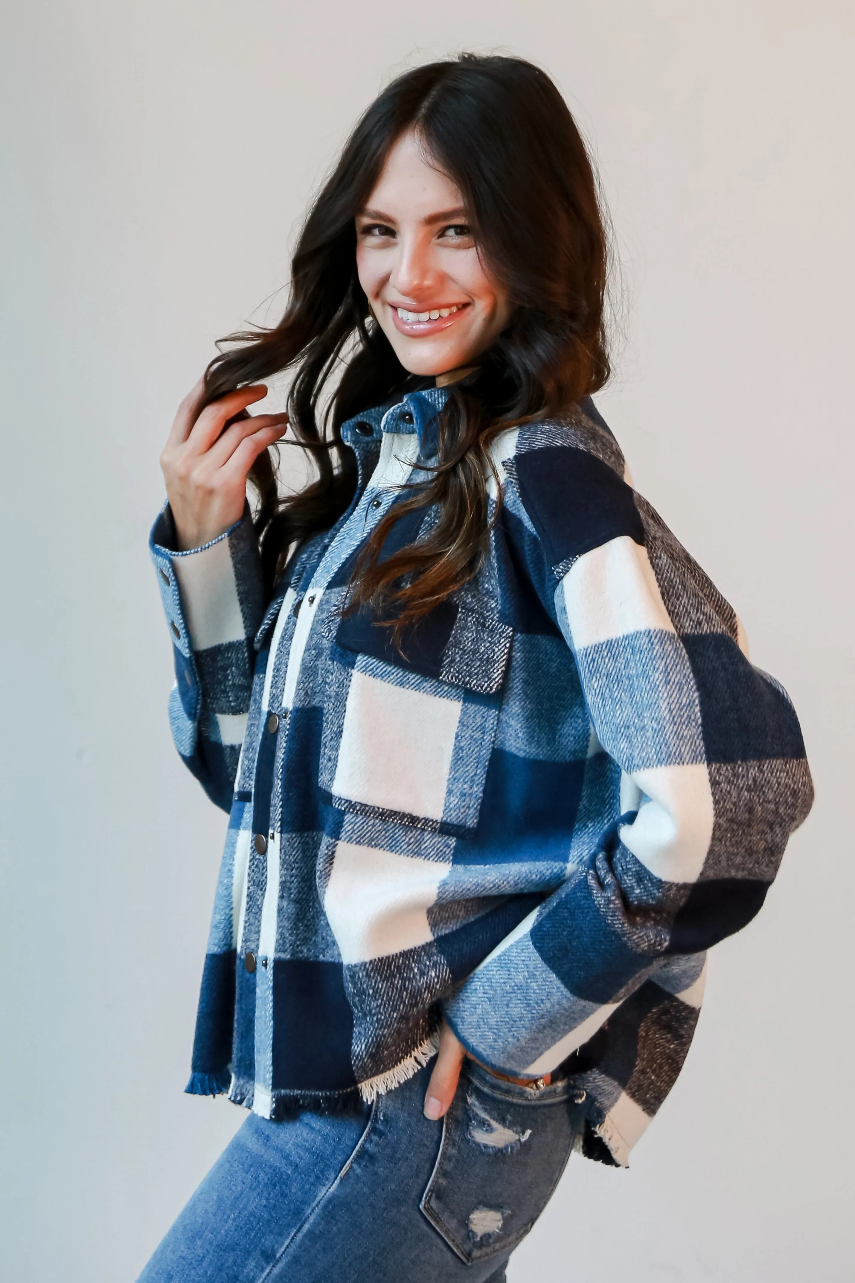 FINAL SALE - Casually Adored Navy Plaid Shacket