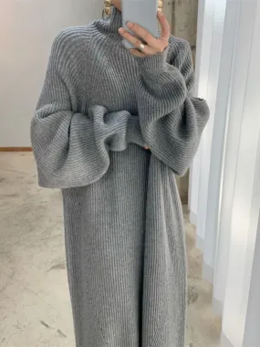 Flytonn-Women Dress Sweater Women Dress Thick Winter Fall Long Sleeve Knitted Dresses Maxi Vintage Oversize Knitting Turtleneck Black