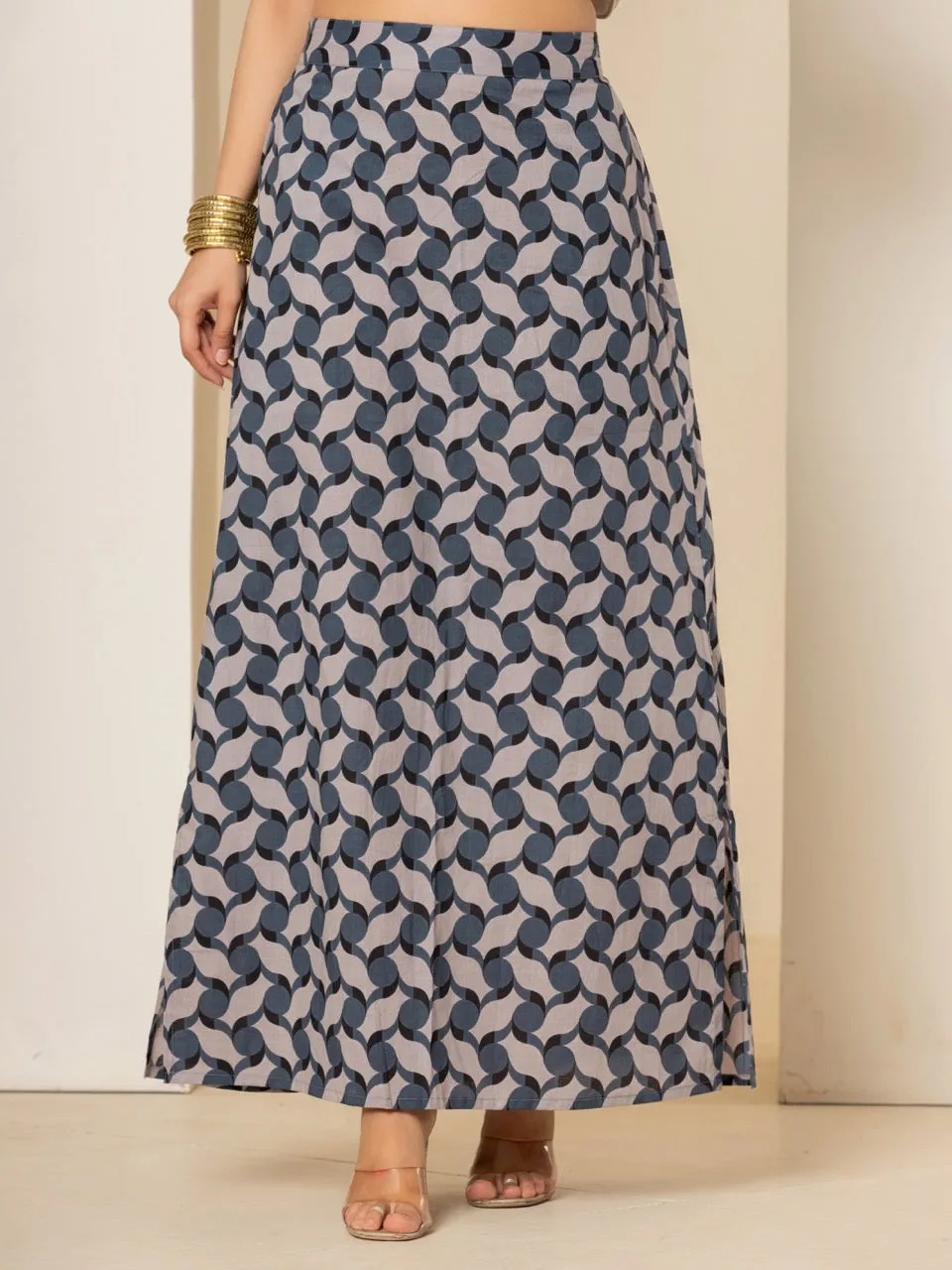 Geometrical Grey Long Skirt Set