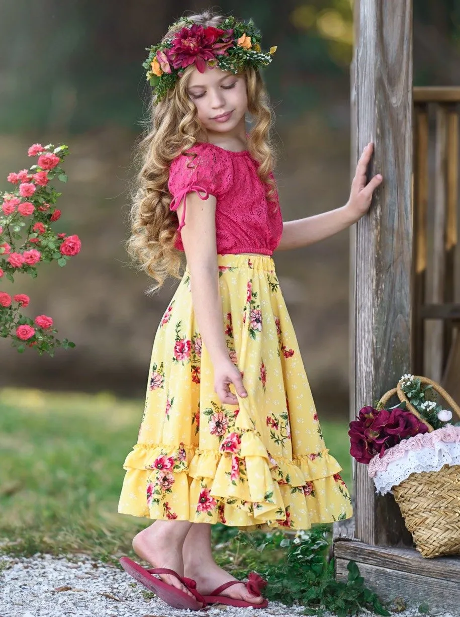 Girls Bring On Spring Boho Top and Maxi Skirt Set