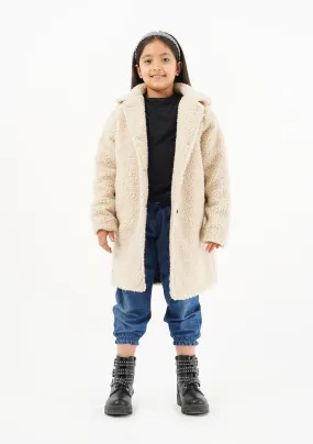 Girls Sherpa Long Coat - Beige