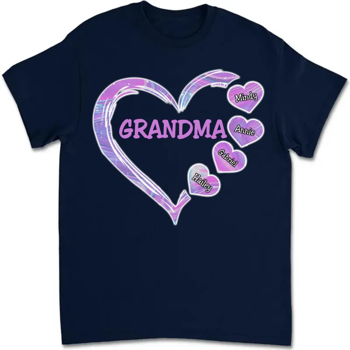 Grandma - Mom With Violet Heart Kids - Personalized Unisex T-Shirt