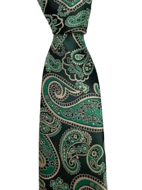 Green and Light Gold Paisley Silk 2XL Tie