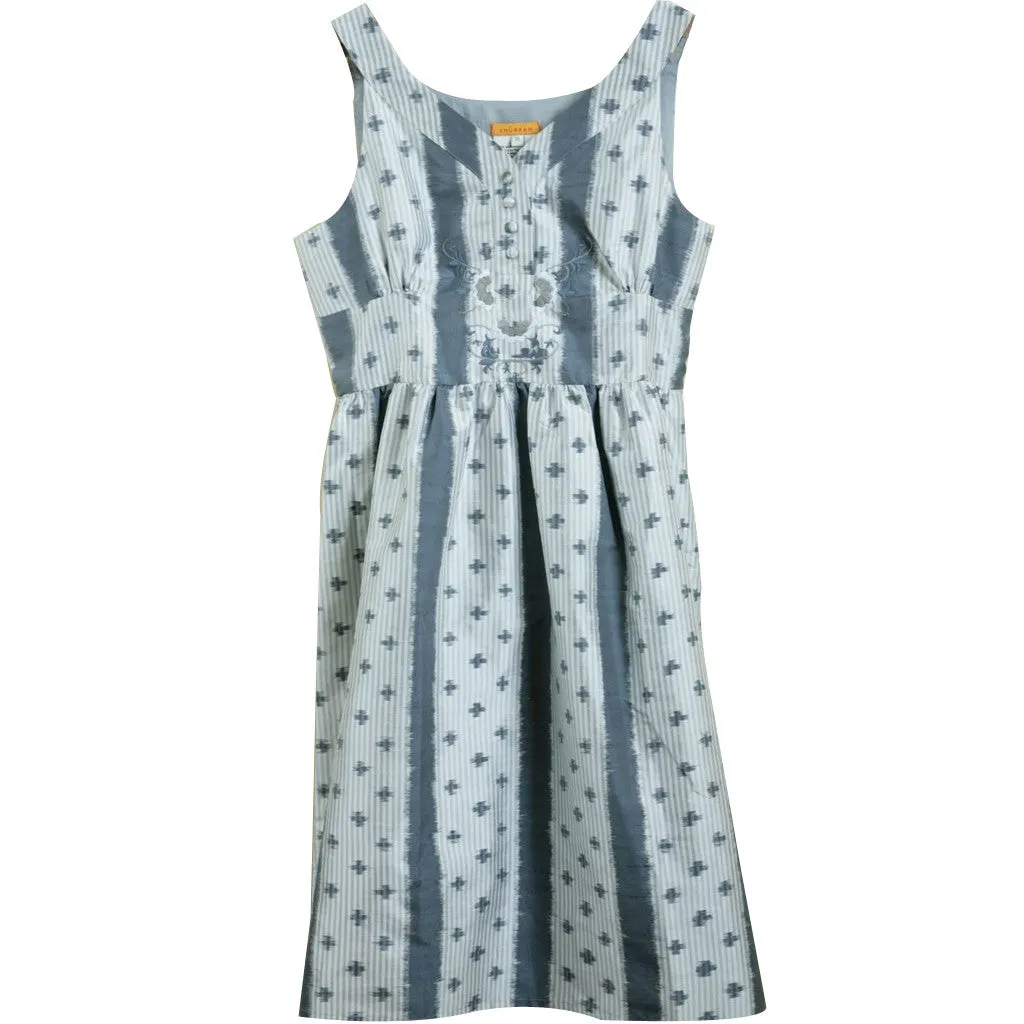 Grey Ombre Dotted Silk Embroidered Dress