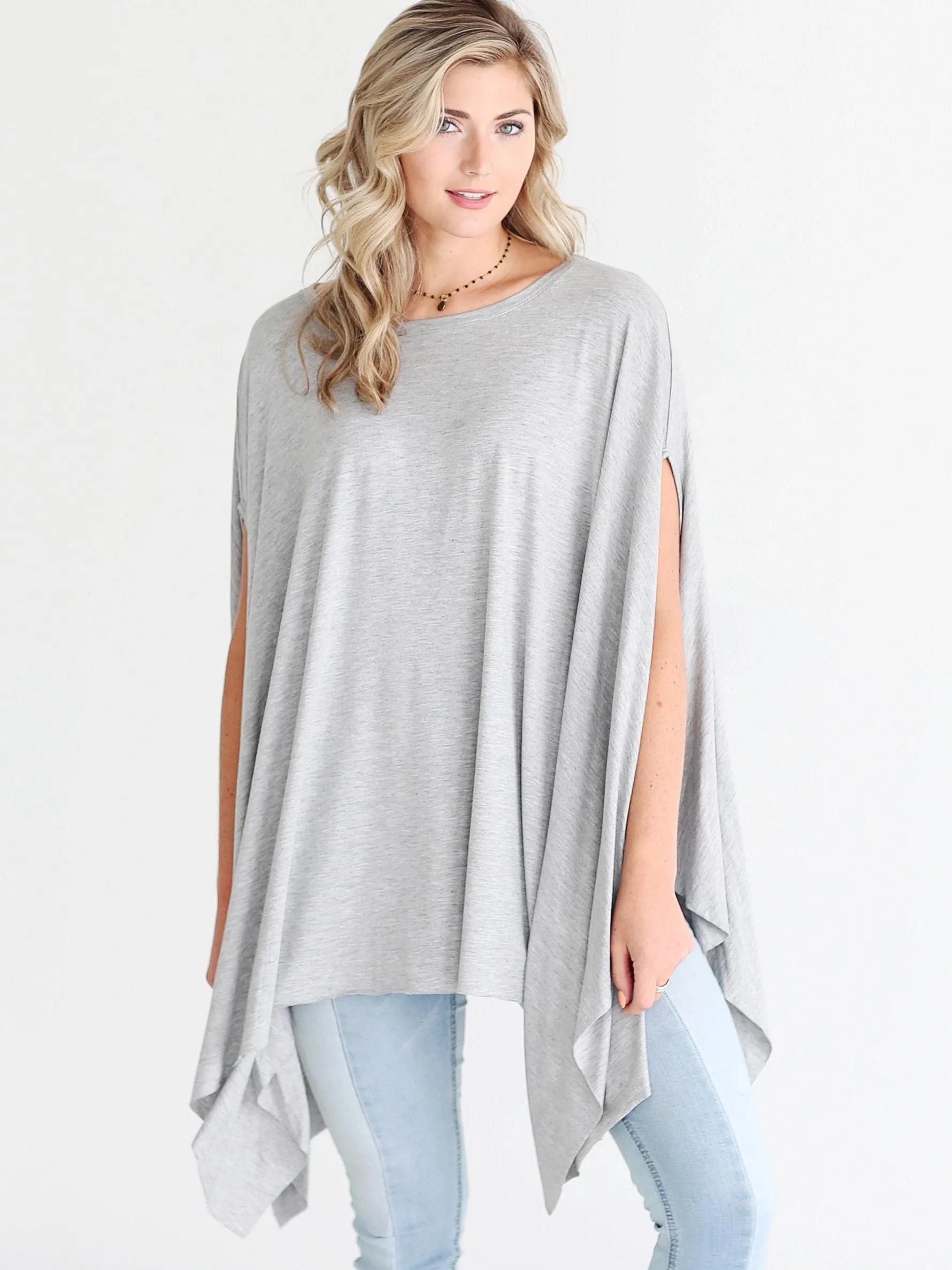 Heather Gray DLMN Handkerchief Poncho Top