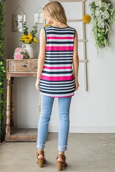 Heimish Striped Twist Knot Round Neck Tank