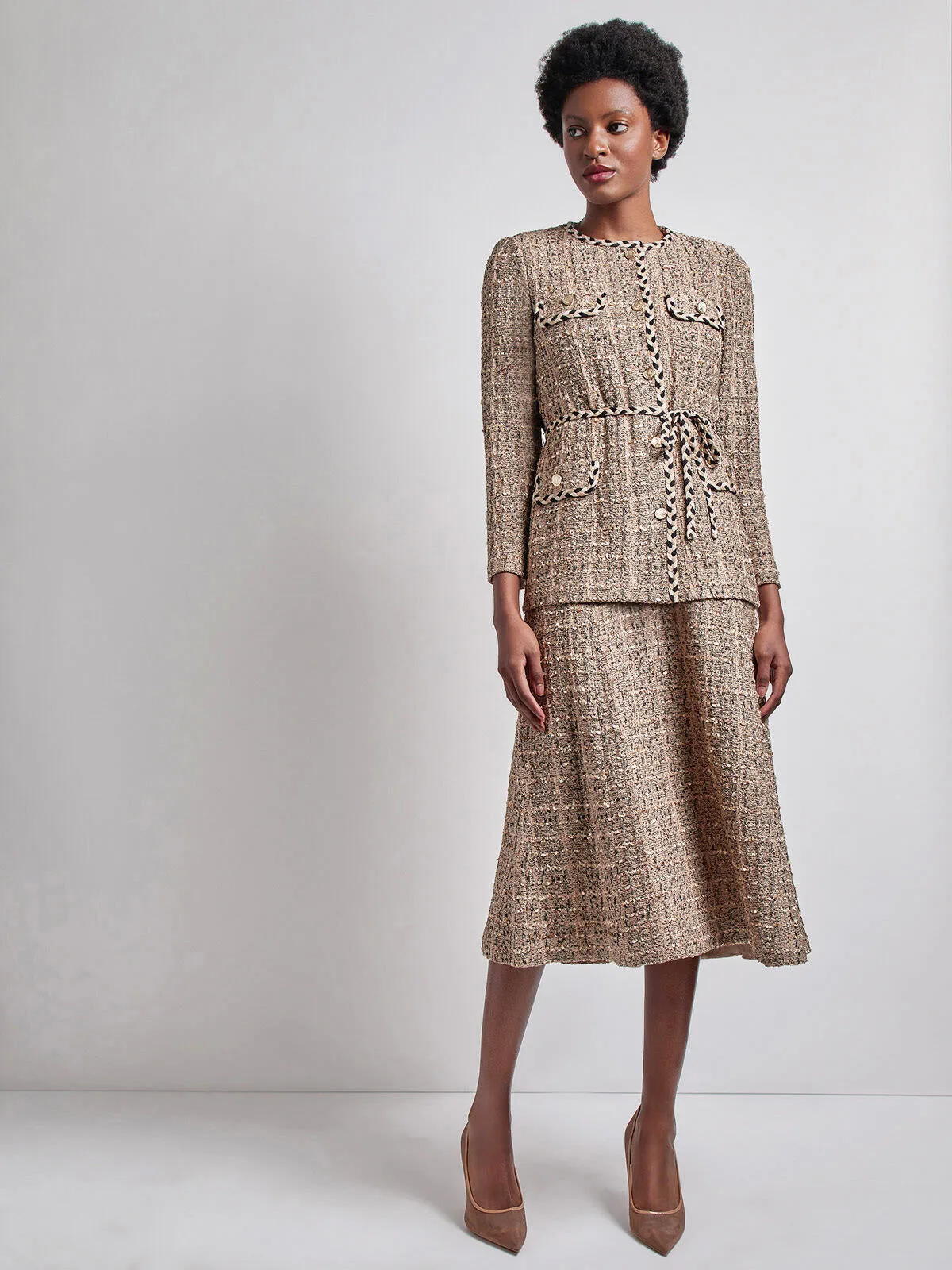 Heritage Fit Braid Trim Tweed Knit Jacket