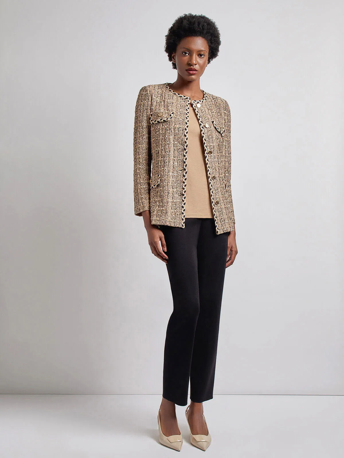 Heritage Fit Braid Trim Tweed Knit Jacket