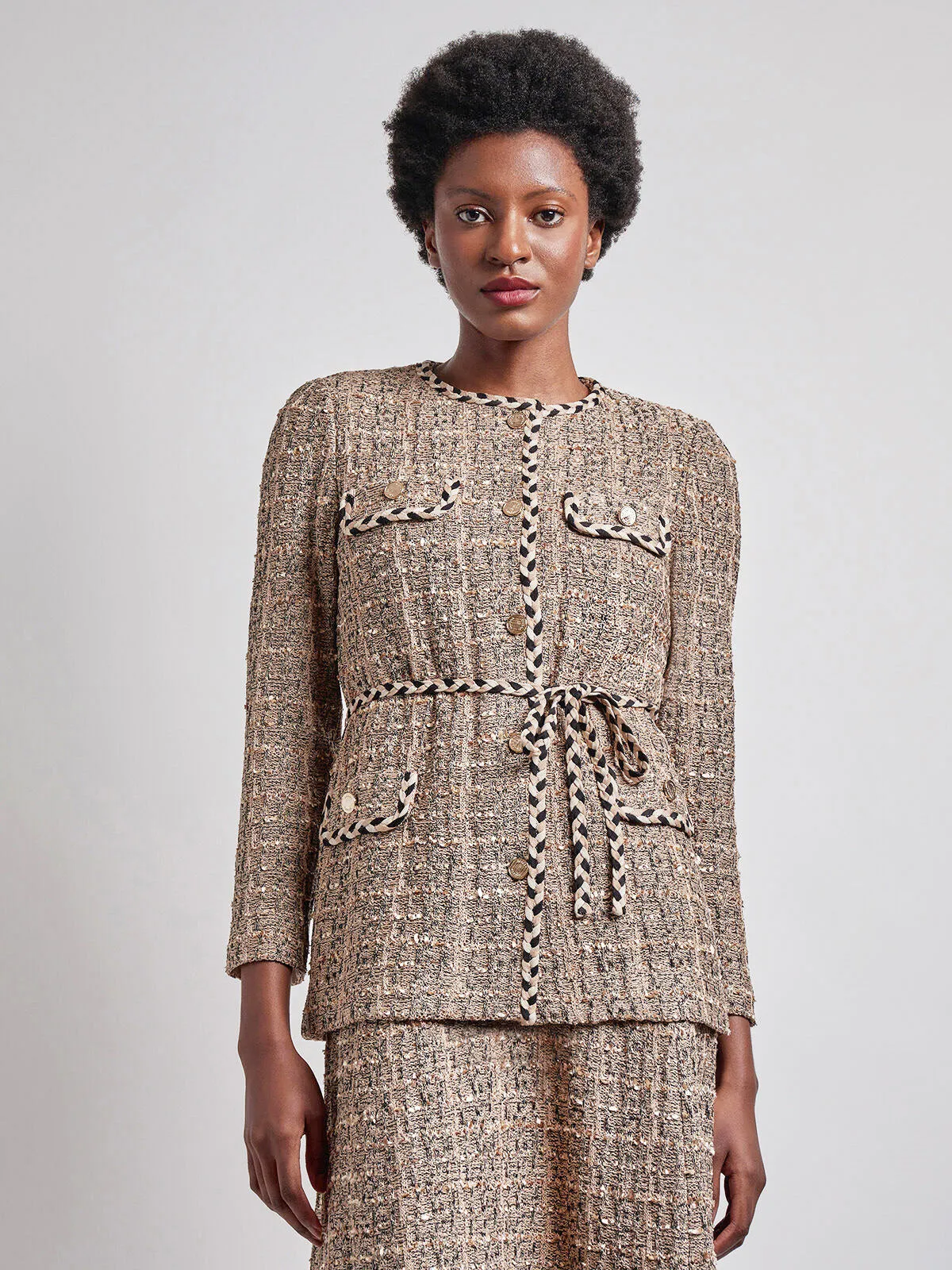 Heritage Fit Braid Trim Tweed Knit Jacket