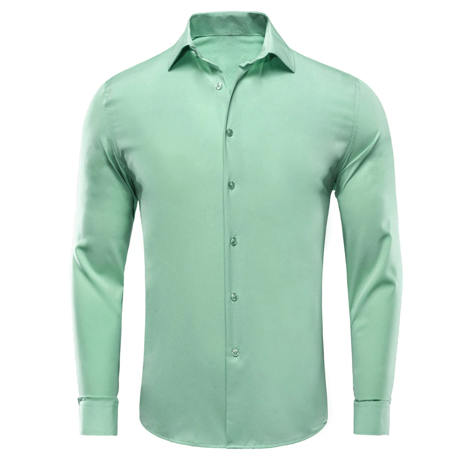 Hi-Tie Wedding Shirt Mint Green Solid Stretch Men's Light Green Top