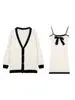 Hnewly FALL OUTFITS Elegant Knitted Two Piece Set Women Bow Designer Sweet Party Dress Set Female Korean Style Sweater Mini Dress Suit Winter