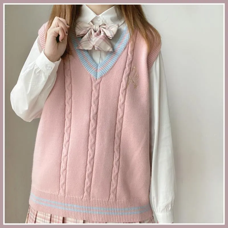 Joskaa Christmas Gift Sweater Vest Women Argyle Japanese-style Sweety Girls Autumn-winter New Kawaii Tops Knitted Students Fashion Leisure Simple Cute