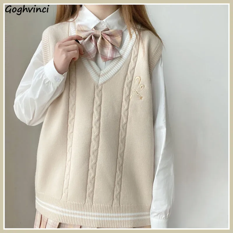 Joskaa Christmas Gift Sweater Vest Women Argyle Japanese-style Sweety Girls Autumn-winter New Kawaii Tops Knitted Students Fashion Leisure Simple Cute