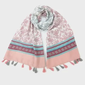 Juri Bordered Flower Scarf Grey/Pink