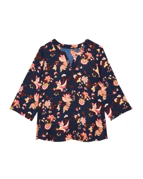 Karin Rolled Up Sleeve Blouse | Navy / Pink