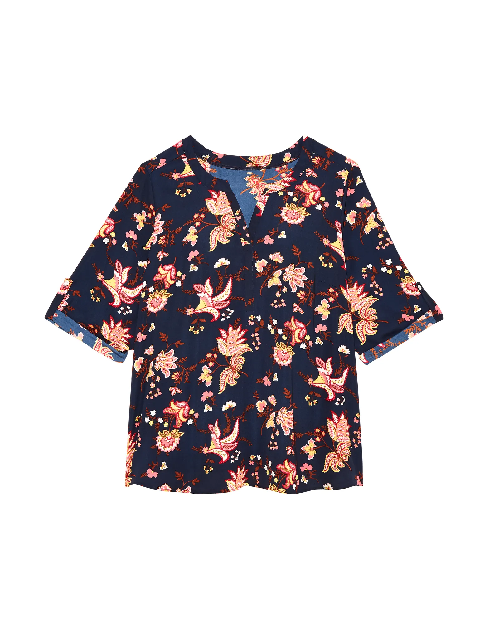 Karin Rolled Up Sleeve Blouse | Navy / Pink