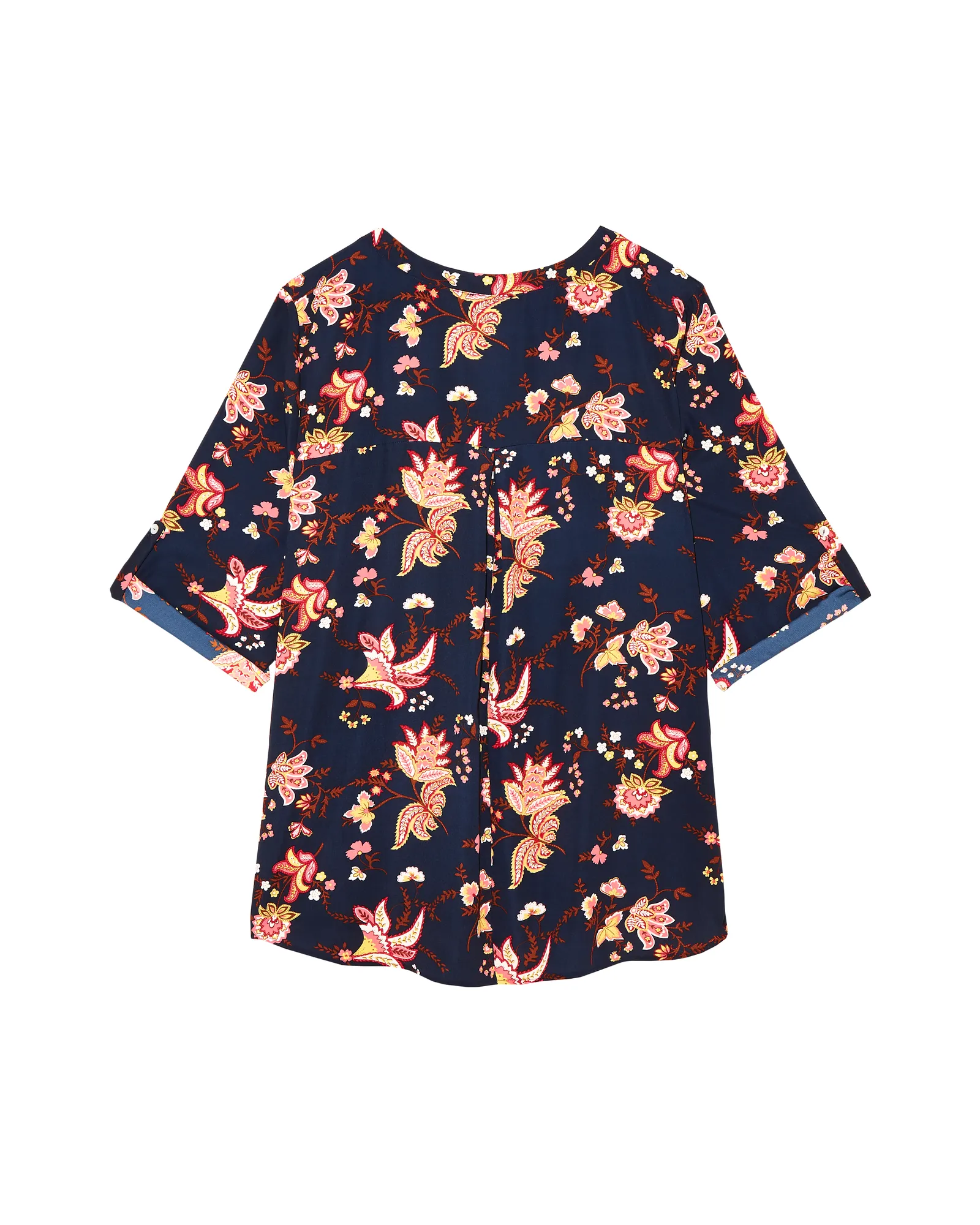 Karin Rolled Up Sleeve Blouse | Navy / Pink