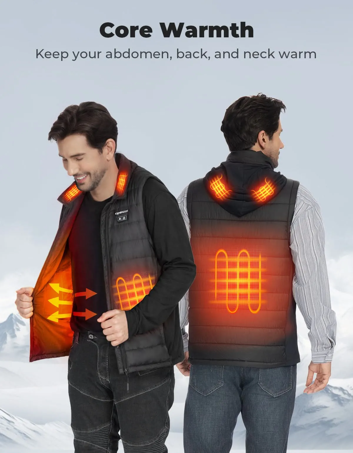 KEMIMOTO Heated Vest With Heated Hood - Black