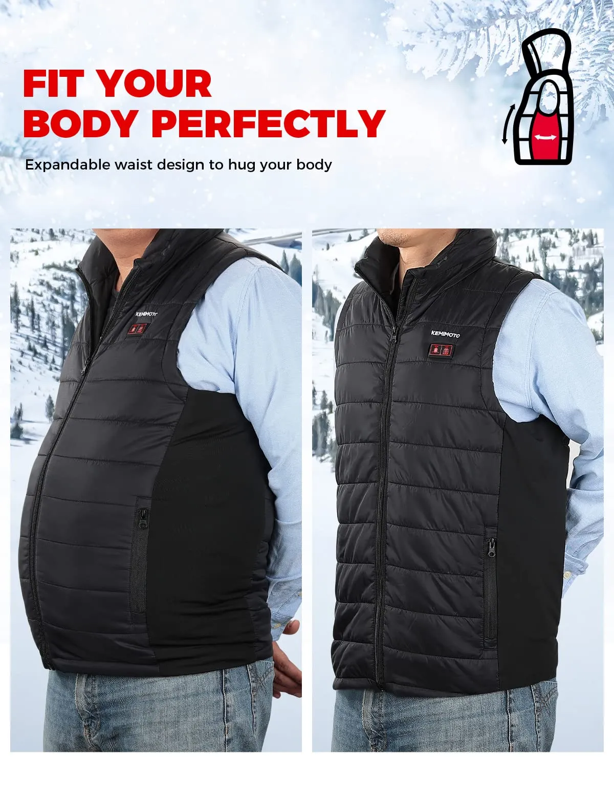 KEMIMOTO Heated Vest With Heated Hood - Black