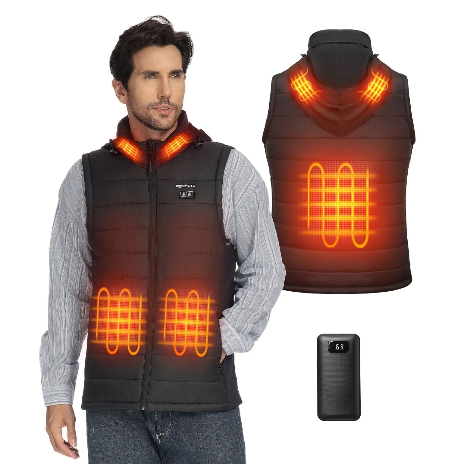 KEMIMOTO Heated Vest With Heated Hood - Black