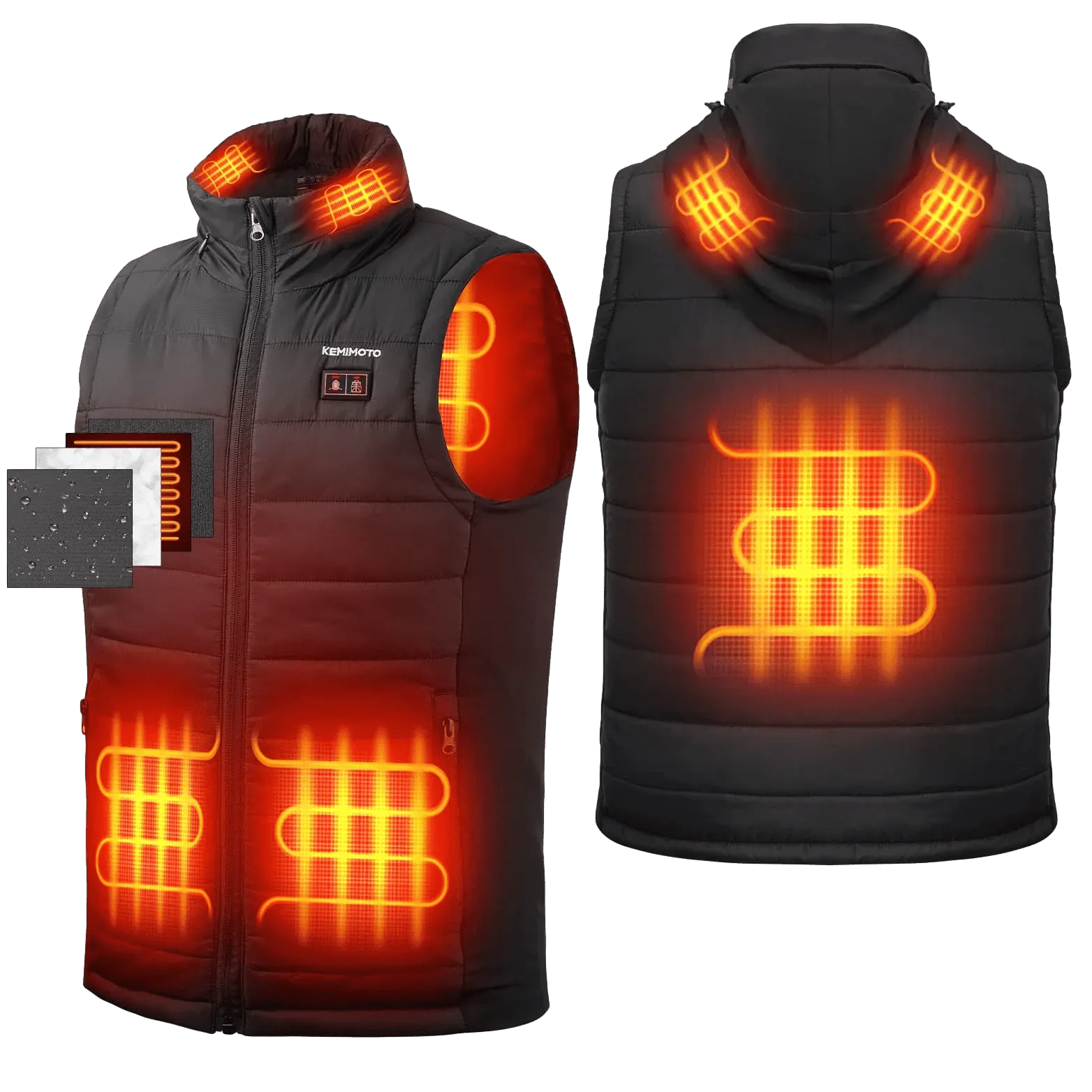 KEMIMOTO Heated Vest With Heated Hood - Black