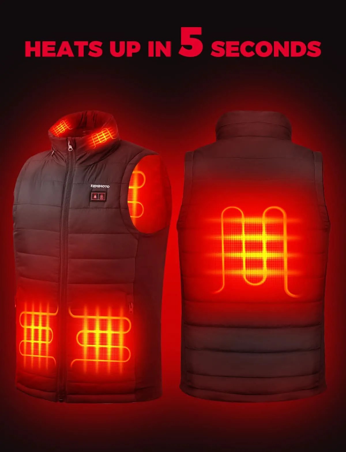 KEMIMOTO Heated Vest With Heated Hood - Black